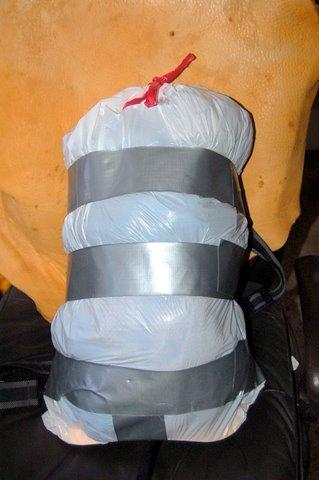 Garbage bag pack full front view