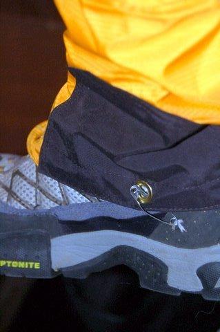 Gaiters with diaper pin in place