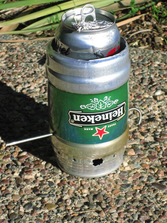 Heineken windscreen with soda can pot and titanium stake