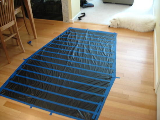 Marking where to sew the baffles on the lining