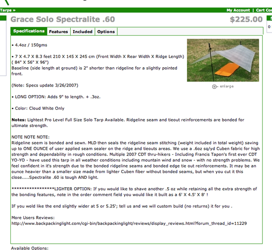 Specifications on 3/29/08 after conversation with Ron Bell, before posting this thread.
