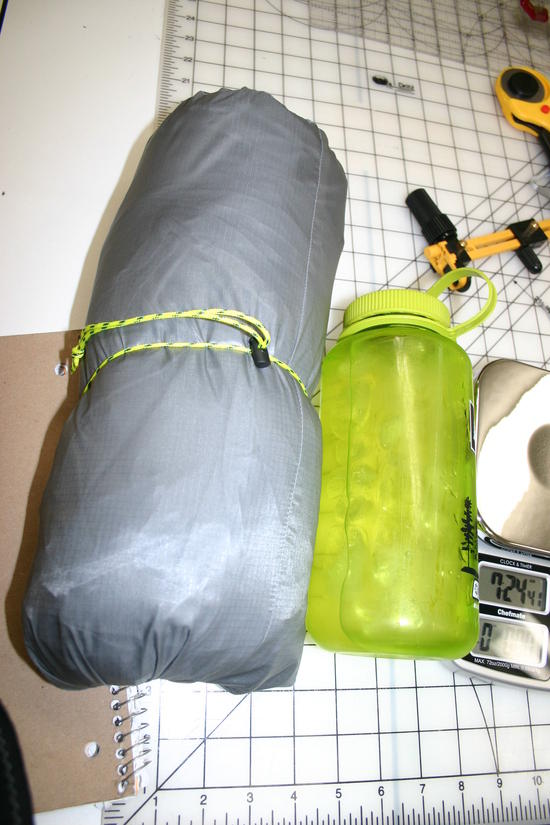 loosly packed tarp in an oversized stuff sack next to my nagalene bottle for school