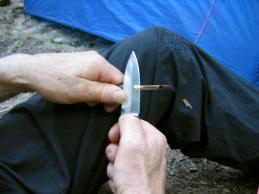 Sharpening tent stakes