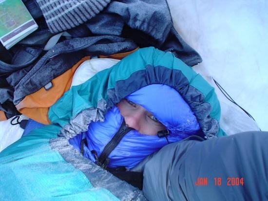 self portrait, quilt w/ separate hood inside bivy. low teens, but warm