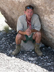 This is me under a boulder along the River Road near Big Bend TX, June 2009