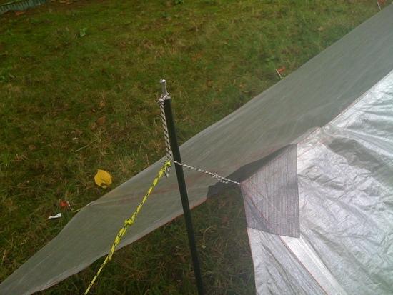 Bottom ridge line attachment showing mesh reinforcement piece