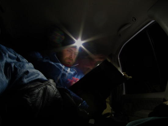 reading in the truck
