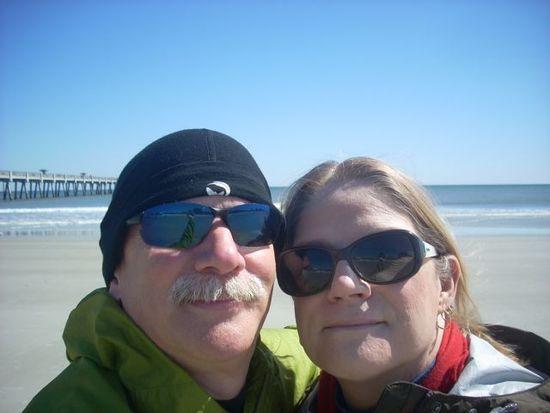 beanie during winter beach hike
