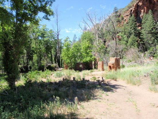 Old building structures near the trailhead at WFOC