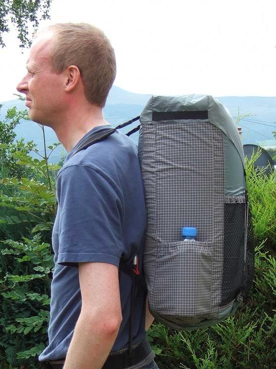Dyneema/silnylon medium pack with extension collar (not visible) - side view
