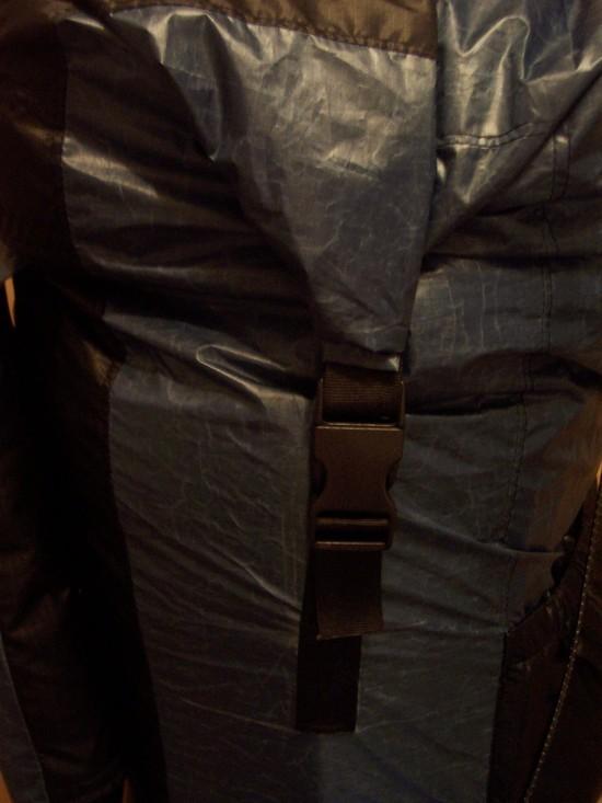 Side view of roll down top closure buckle detail