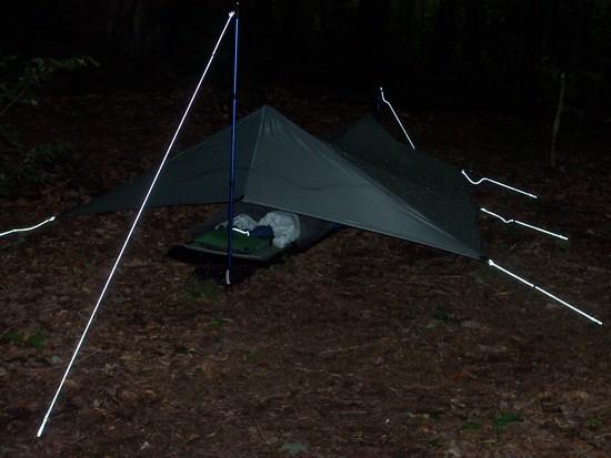 Silnylon tarp with beaks pitched at Cherry Gap on the AT June 2010