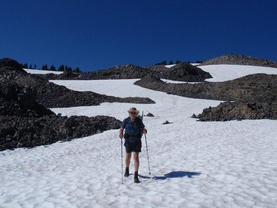 On the north side of the summit we hit several snow fields on the way down