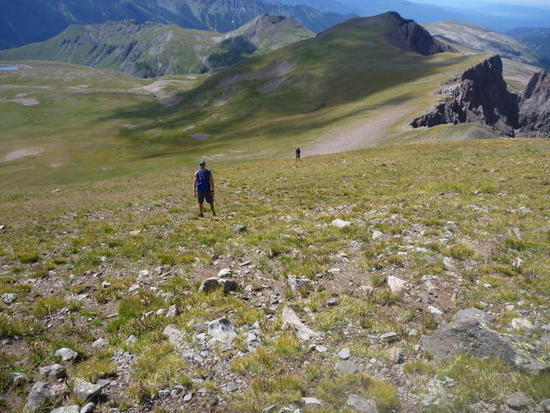 Looking down towards other climbers of Summit Peak