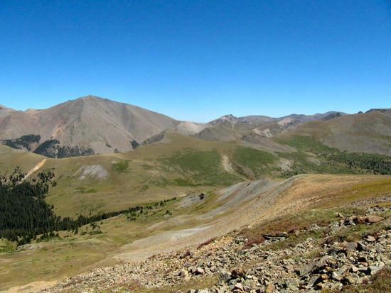 Looking back at San Luis Peak over the intervening ridges