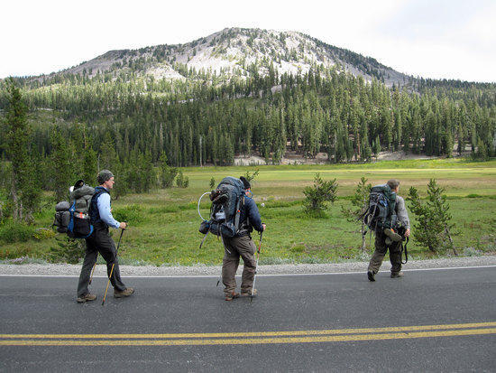 Crossing Highway 89 with Reading Peak
