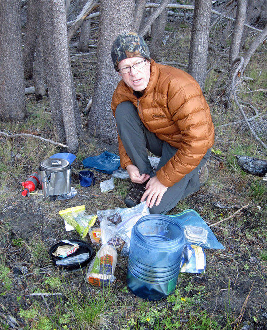 Mark Preparing Breakfast with His White Gas Stove