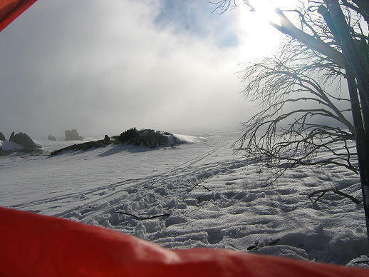 5812 View from red tent above Bluff Tarn in snow