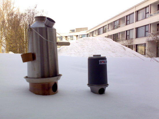Stainless steel Kelly kettle (1,5 litres) vs Backcountry Boiler (0,5 litres)
