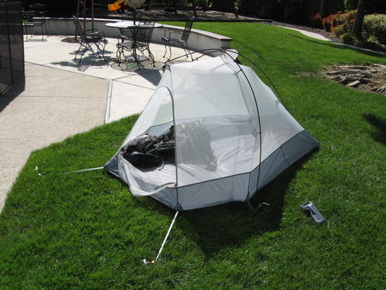 Basic tent with pack in it