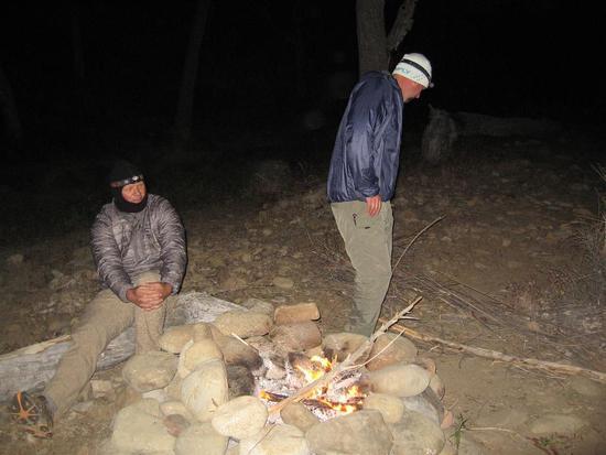 Kevin tending the fire