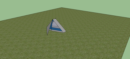 This  is the tent with the rainfly up partially and the vestibule stake out
