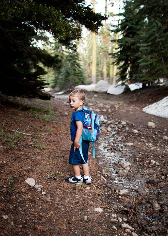 Hiking with Thomas the Train, age 2
