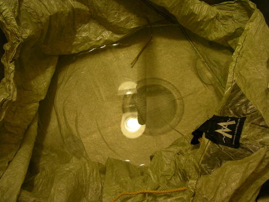 Patrol Shelter made of .74 oz cuben fiber holding water after a thru hike of the AT