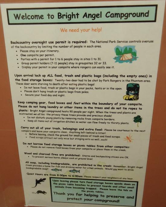camp rules as per women's washroom bright angel campground - words of wisdom