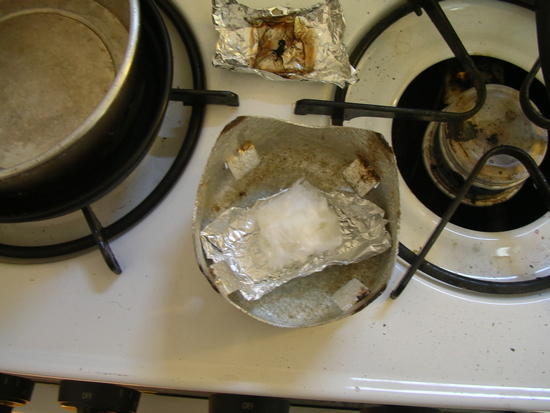 Vaseline soaked Cotton Ball in foil and Trangia windscreen