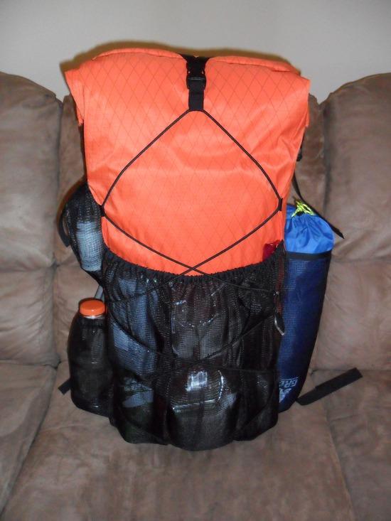 Shelter in the blue stuff sack in the dedicated side pocket of my pack
