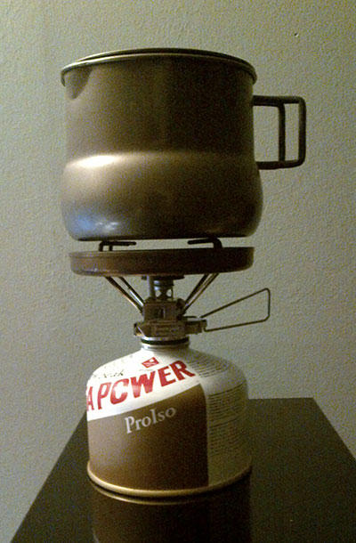 Snow Peak windscreen attached to stove