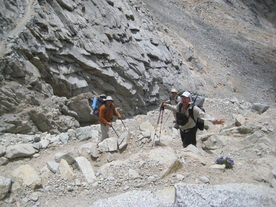 hiking down