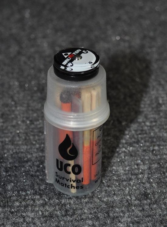 Small UCO match case with Brunton button compass