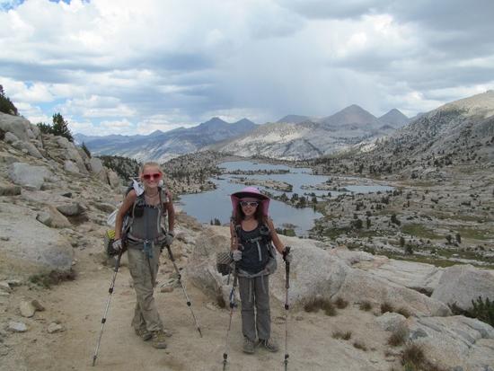 Girls on Selden Pass with Marie Lakes in back