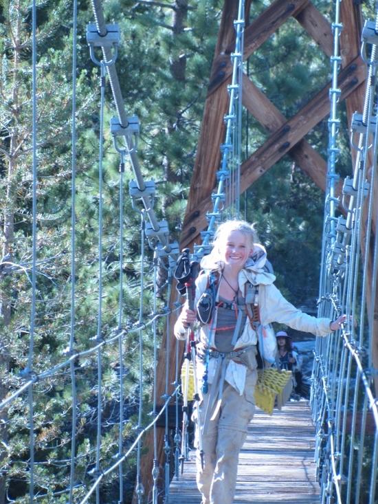 Hannah going over hanging bridge