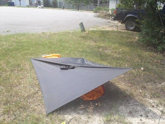This is the tarp with the marmot alpinist underneath (without a sleeping bag).