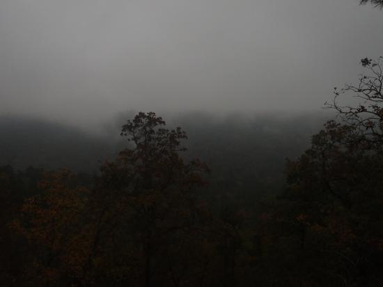 hiking in the rain.
