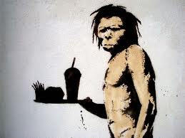 caveman with fast food.