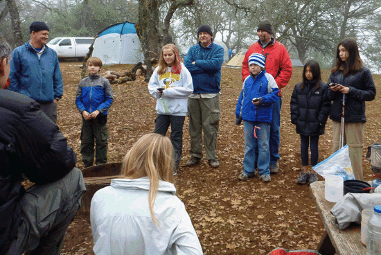 Manfred (back to camera) explains how to operate a GPS