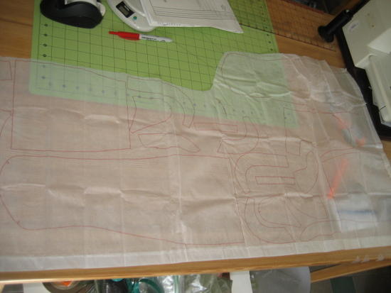 Panels traced out onto lightweight FroggToggs fabric