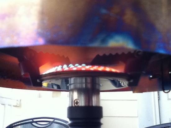 blue flame low on left