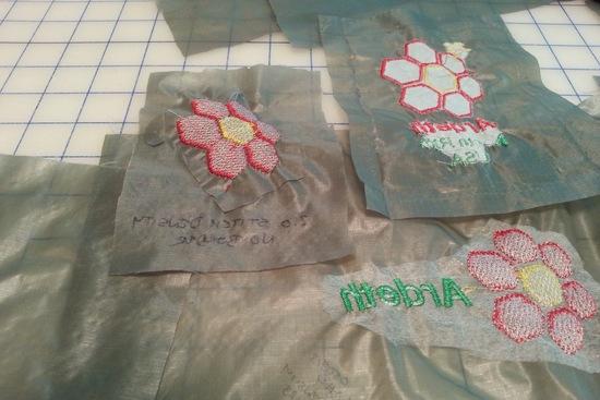 Examples of backings - ripstop nylon, commercial stabilizer, PrimaLoft One scrim.