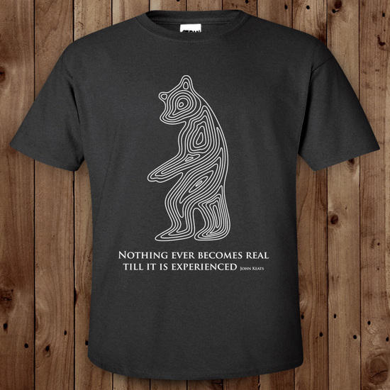 Topographic map style Bear John Keats Quotes: " Nothing ever becomes real till it is experienced "