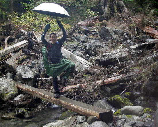 Me on a log bridge