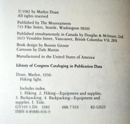 "Hiking Light" by Marlyn Doan, Mountainners 1982!