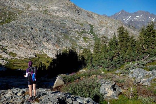 First glimpse of the Ritter Range from below Blue Lake Pass