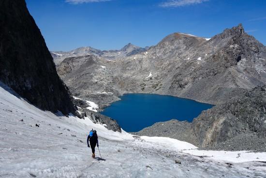 Climbing the glacier above Lake Catherine