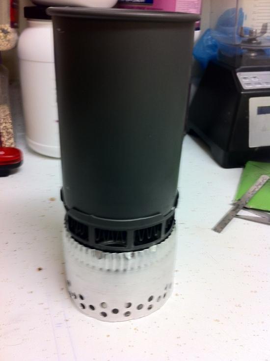Jetboil Pot on Homemade Support, Penny Can Stove Inside