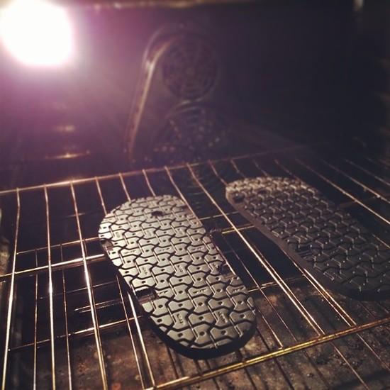 XO Burly soles being baked for molding